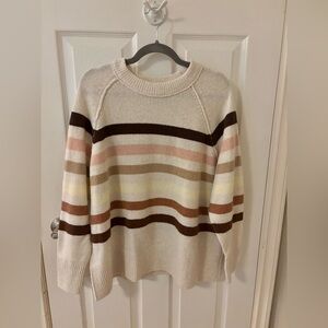 Aerie unREAL Crew Sweater Koko Brown Stripe Small